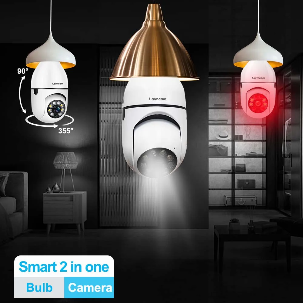 2K 3MP WiFi Bulb Camera 360° View PTZ CCTV Indoor Video Monitor Security-Protection PTZ Floodlight  Bulb Light Camera