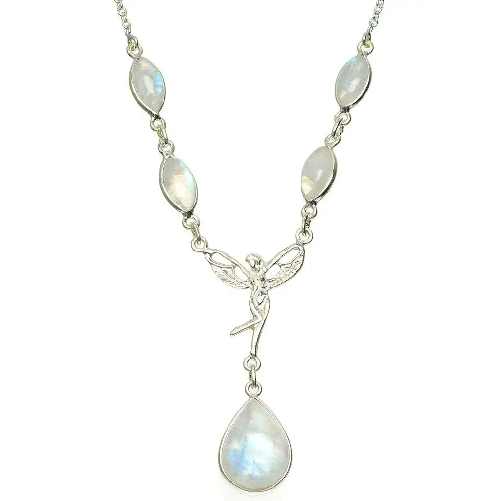

StarGems® Natural Rainbow Moonstone Handmade Unique 925 Sterling Silver Necklace 16.5+1.25" A3182