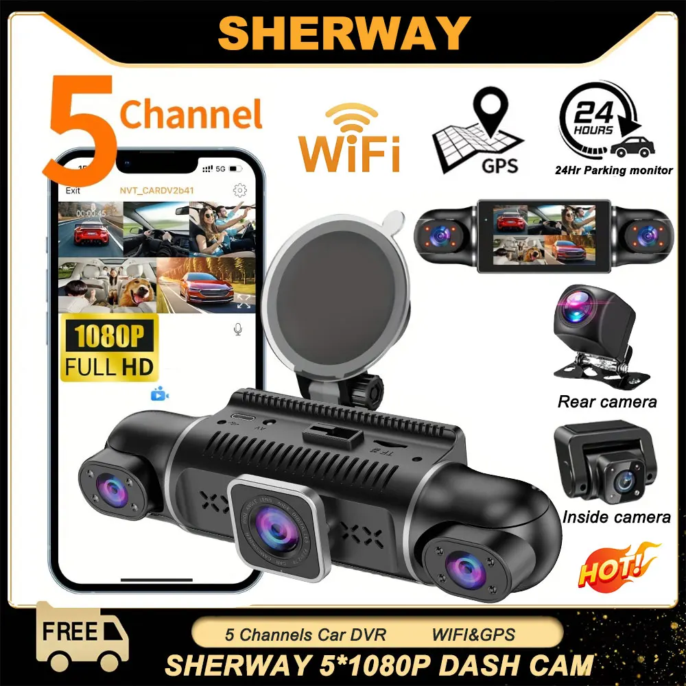 

5 Channel Car DVR UHD 1080P 5-Lens Inside Vehicle Dash Cam 360° All Sides Car Camera Wifi Video Driving Registrator GPS Dash Cam