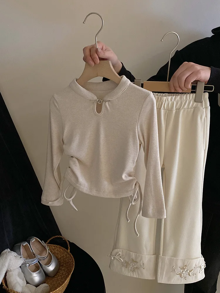 Haut de niche brodé à la mode pour filles, col montant, nouveau style chinois, Wstring de proximité, pantalon structuré imbibé, WS, 2022