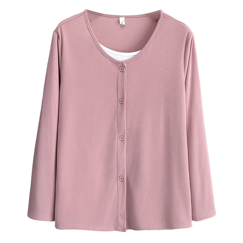 

Женская футболка больших размеров, осенний новый повседневный и элегантный топ из двух предметов с длинными рукавами 8050