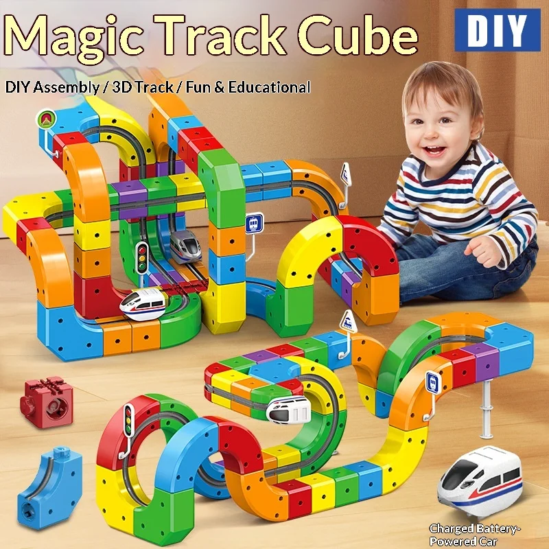 

Электрический игрушечный поезд, кубический трансформируемый волшебный трековый автомобиль, образовательная игровая модель для детей