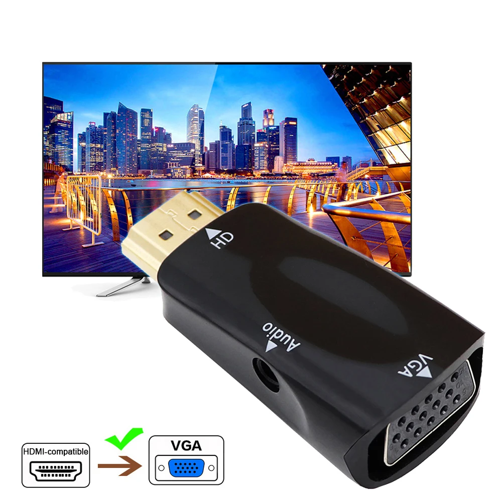 HDMI-compatible To VGA Converter HDMI Male To VGA Female Converter Adapter 3.5 mm Jack Audio Full HD 1080P For PC Laptops HDTV