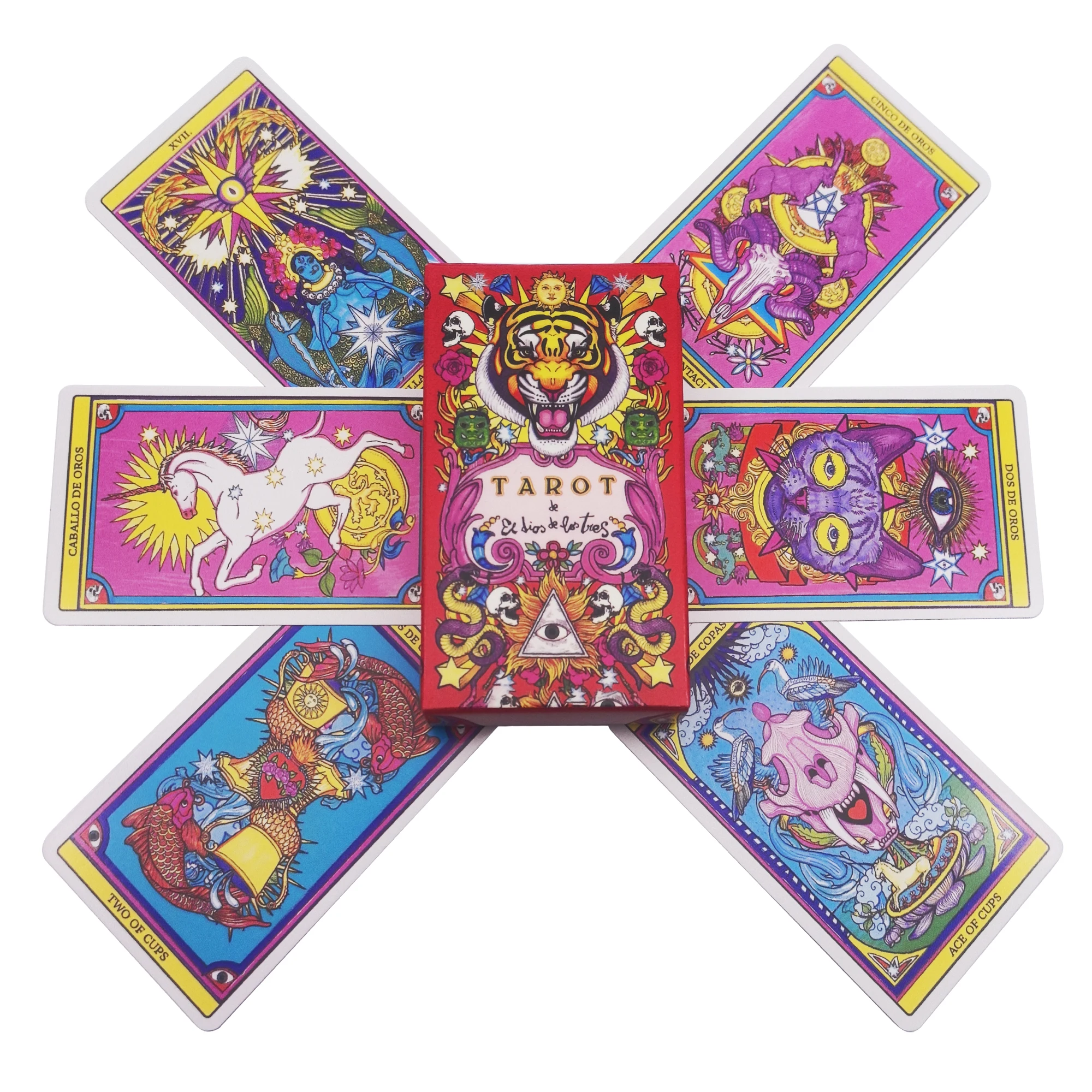 

The New Arrival Traditional Chinese Style Tiger Lion And Dragon Elements Tarot of The God of The Three Cards gift
