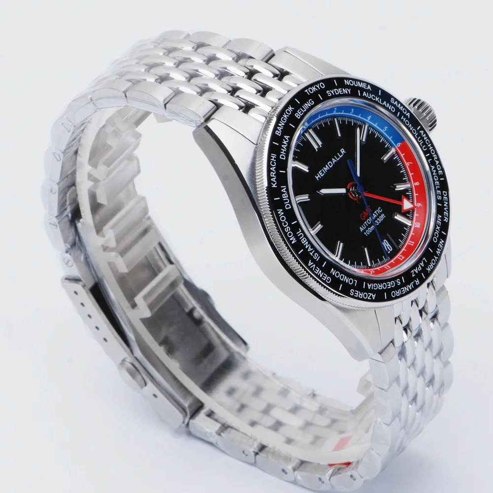 HEIMDALLR Men Automatic Watch GMT Mechanical Wristwatch 10ATM Waterproof BGW-9 Luminous Sport Fixed Multi Time Zone Bezel NH34
