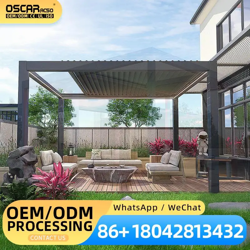 Outdoor Motorized Louvered Waterproof Aluminium Structure 4x4 6x4 with Zip Screen for Patio Garden Balcony pergola