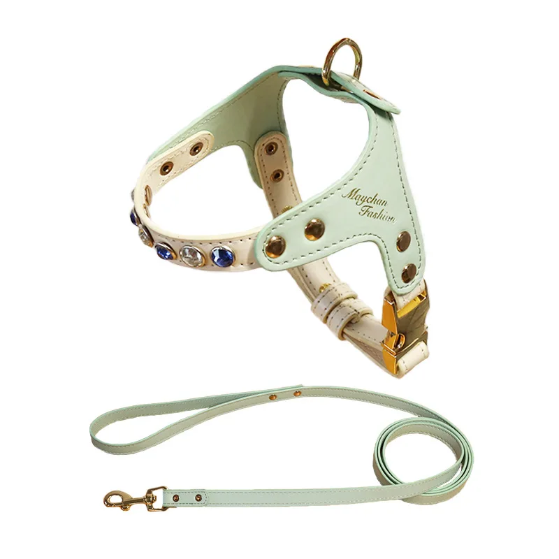 

Rhinestone cat Harness leash set Reflective Bling pet harness vest for Small Dogs soft leather Adjustable Sparkling cat harness