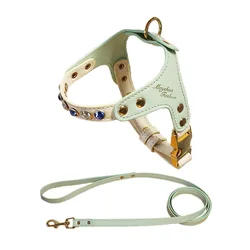 Rhinestone cat Harness leash set Reflective Bling pet harness vest for Small Dogs soft leather Adjustable Sparkling cat harness