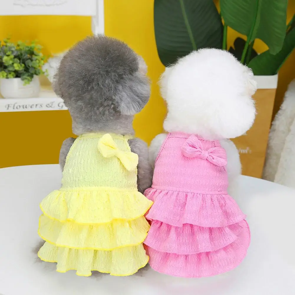 Beautiful Dog Bowknot Dress Soft Decorative Bright Color Pet Dog Layered Hem Bowknot Princess Dress