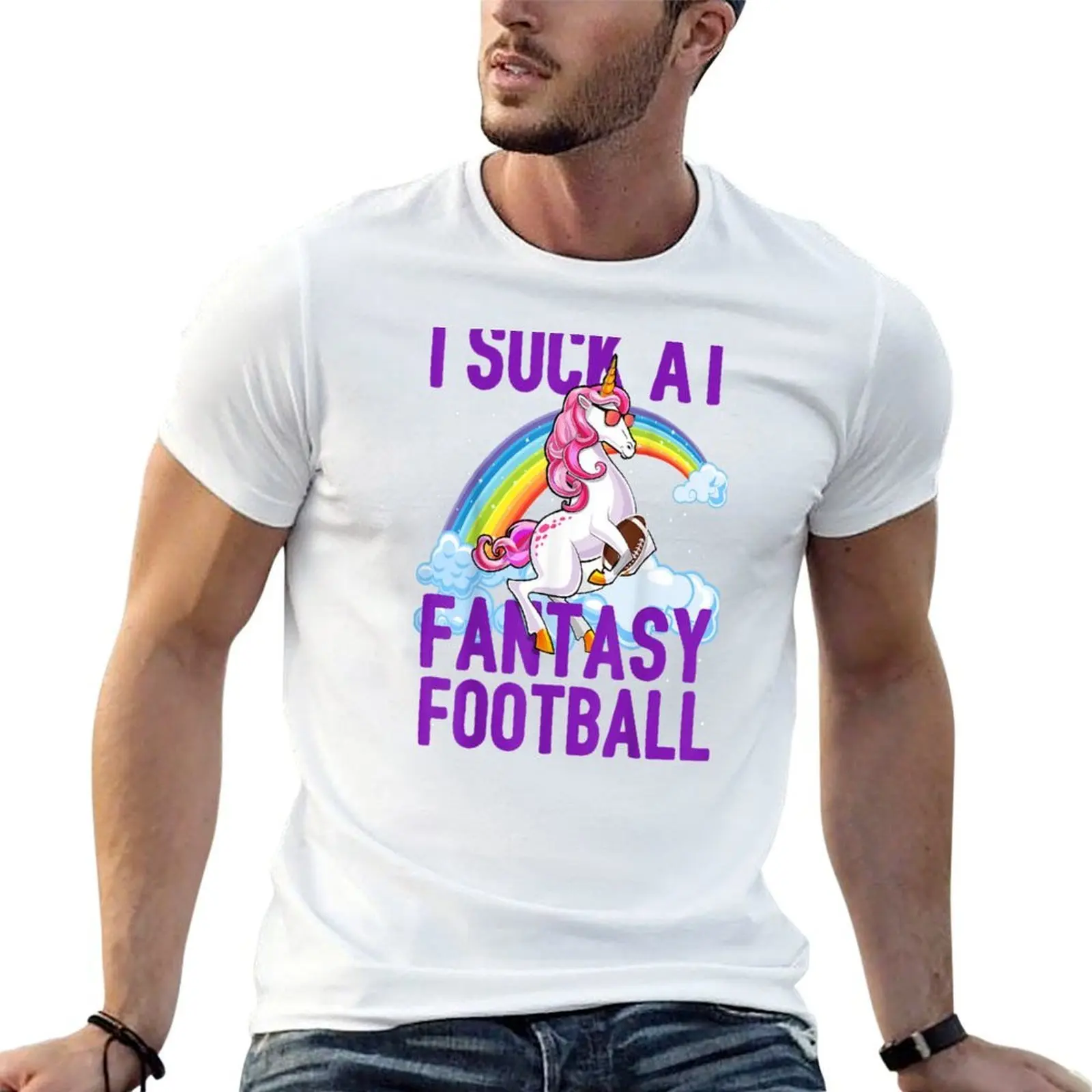 

I Suck at Fantasy Football Unicorn Rainbow Loser Men Gift For Him worst player T-Shirt man t shirt heavy cotton T-Shirt