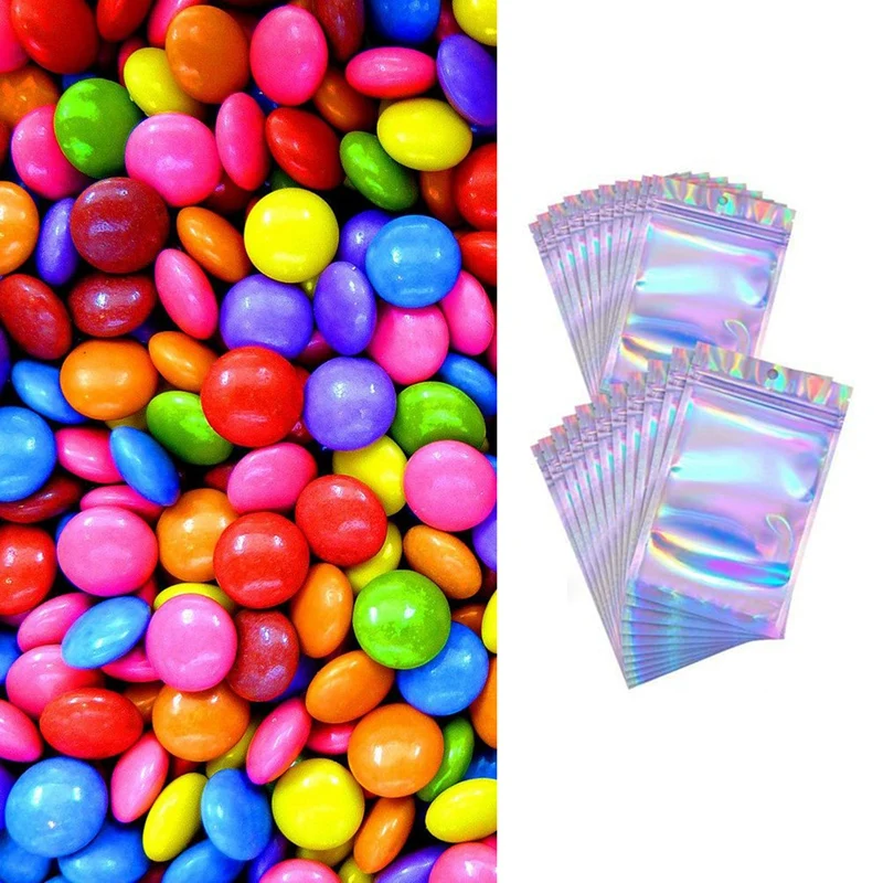 Bolsas holográficas de 100 piezas para almacenamiento de alimentos, bolsas sellables y resellables para recuerdo de fiesta, Color holográfico, 2X3 pulgadas y 4X6 pulgadas