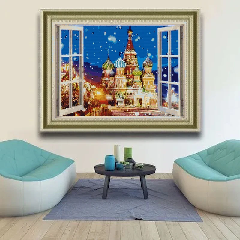 RUOPOTY Full Square Diamond Painting Landscape Diamond Mosaic Picture Of Rhinestone Scenery Outside the Window Home Decor