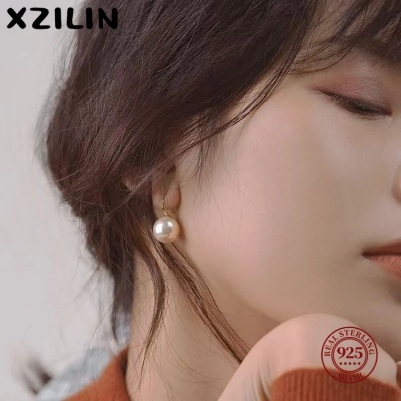 XZiLin Hurtownia Naturalne Białe Perły Słodkowodne 8-12mm i Kolczyki Sztyfty ze Srebra Próby 925 dla Kobiet, Jedna Para
