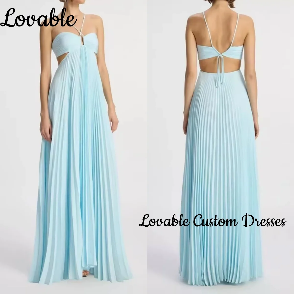 

Customize Sweetheart Blue Luxury Dresses Evening A-Line Sleeveless Elegant Dresses For Women Floor-Length Lace Long Sleeves Prom