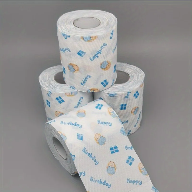 Blue Baby Bear Happy Birthday Tissue Paper Roll Gift Wrapping Paper with Gift Box Print, Thin Decorative Paper for Baby S