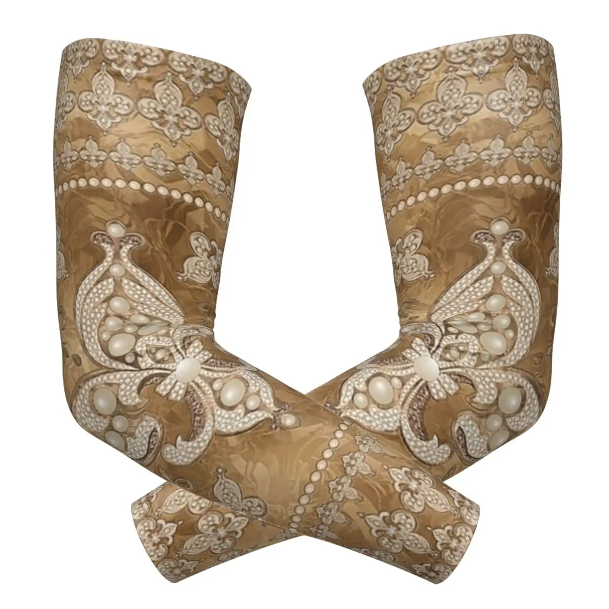 

Fleur-de-lis Роскошные жемчужные и золотые нарукавники для улицы, защитный чехол от солнца и ультрафиолета, летние велосипедные татуировки на рукавах