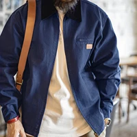 Maden Chaqueta Retro J001 Detroit para hombre, abrigo de caza de lona pesada, chaquetas de trabajo con cuello de solapa y cremallera para primavera y otoño