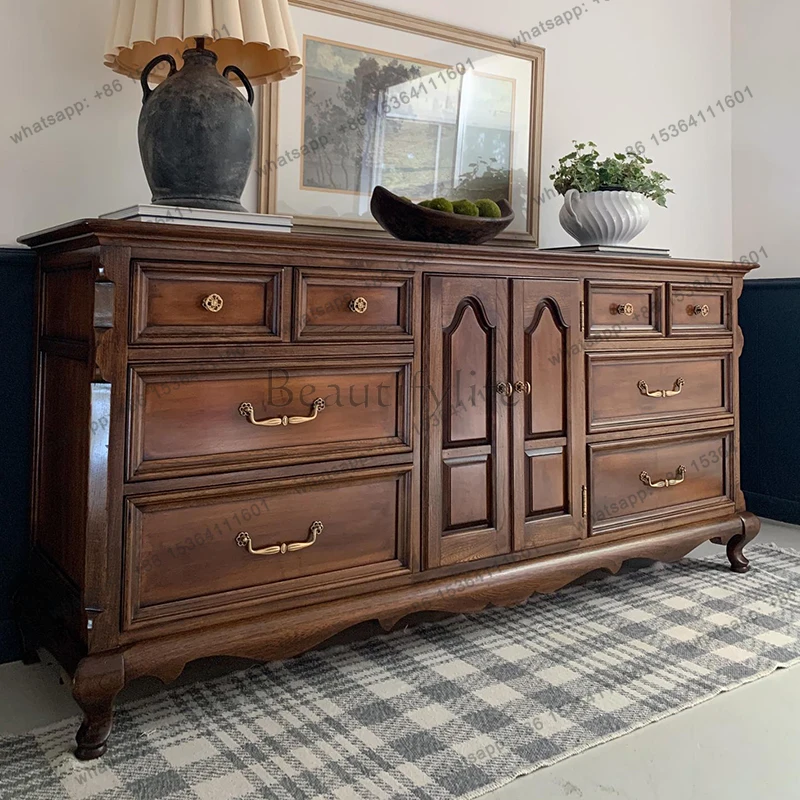 

American solid wood dining side cupboard living room porch cabinet French old dining room storage cabinet bedroom