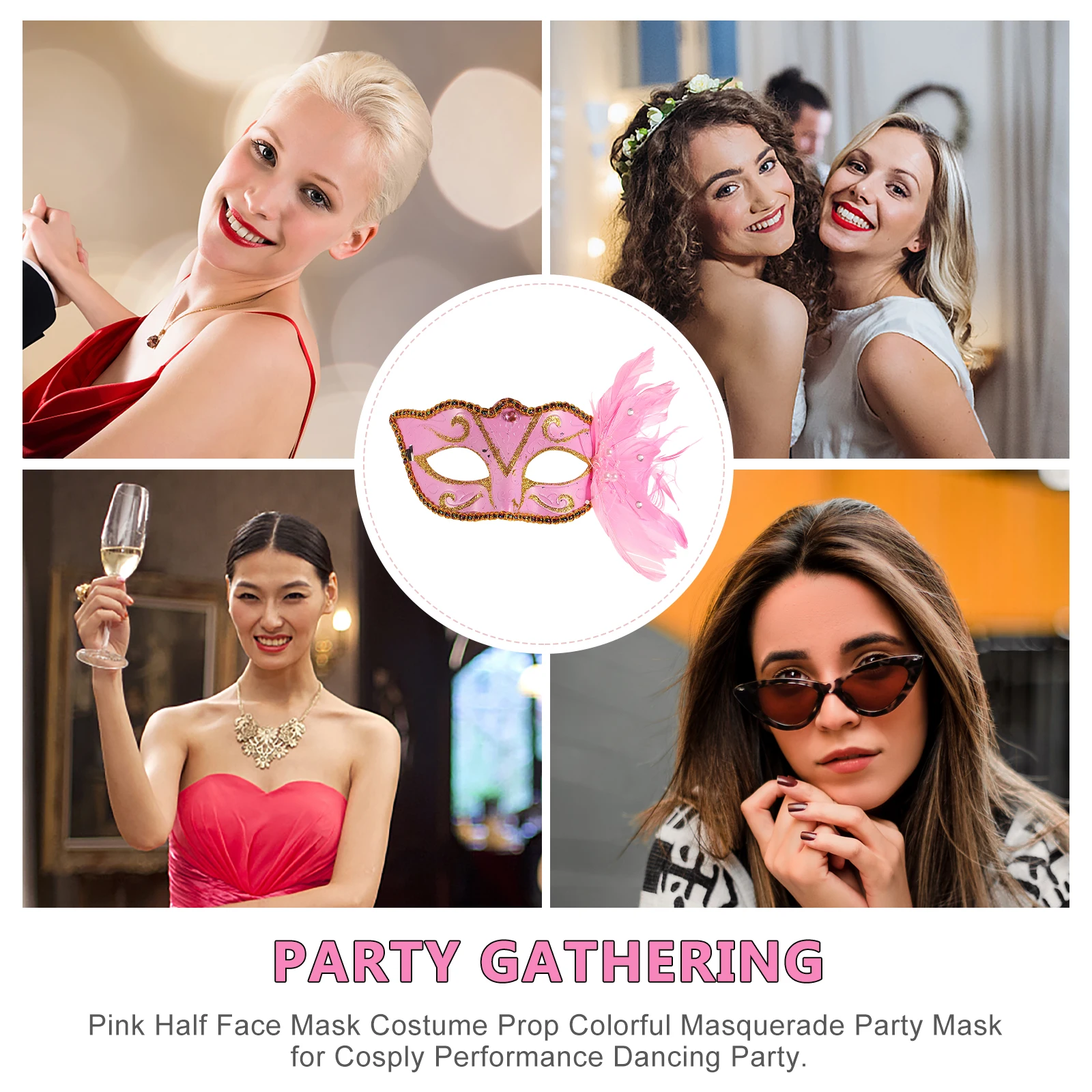 

Pink Half Face Mask Costume Prop Colorful Masquerade Party Mask for Cosply Performance Dancing Party
