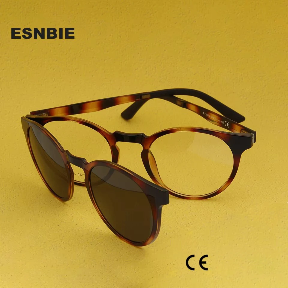 PEI Ultem Magnet Sunglasses Women Vintage Round Men Eyeglasses Frame With Magnetic Clip On Sunglasses Female Polarized Glasses - Image 2