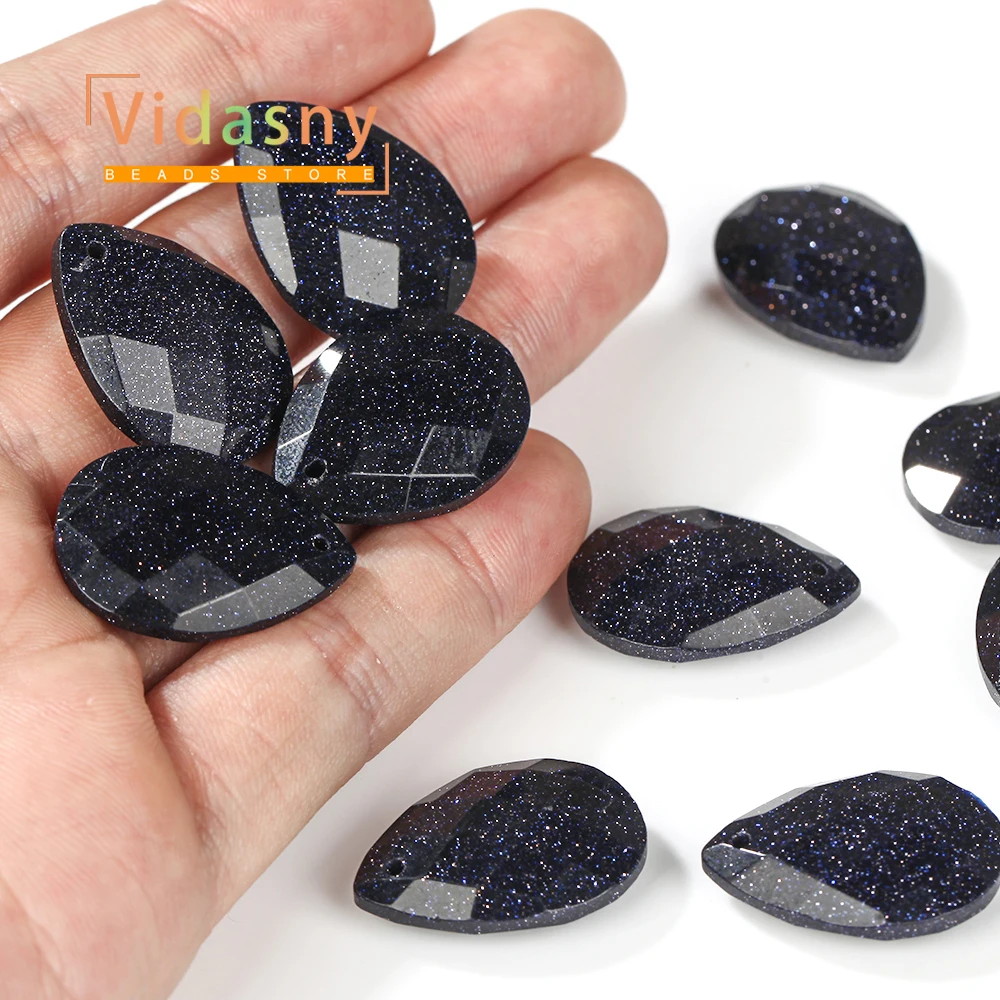 2 Stück 18 x 25 mm Natursteinperlen, facettierter Wassertropfen-Anhänger aus blauem Sandstein für die Schmuckherstellung, DIY-Armband, Halskette, Zubehör – Detail 6