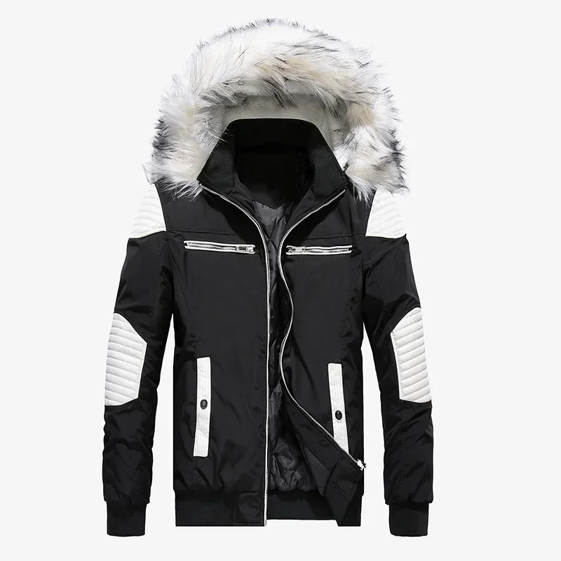 Homens inverno gola de pele do falso jaqueta com capuz oversize streetwear manga longa algodão parkas grosso outerwear casaco meninos zip up parka