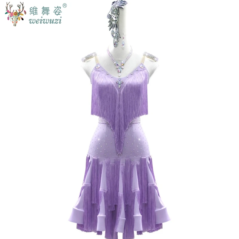 Vestidos de dança latina para mulheres, personalizados, flores requintadas, borla, saia rabo de peixe, adultos e crianças, trajes de performance latina