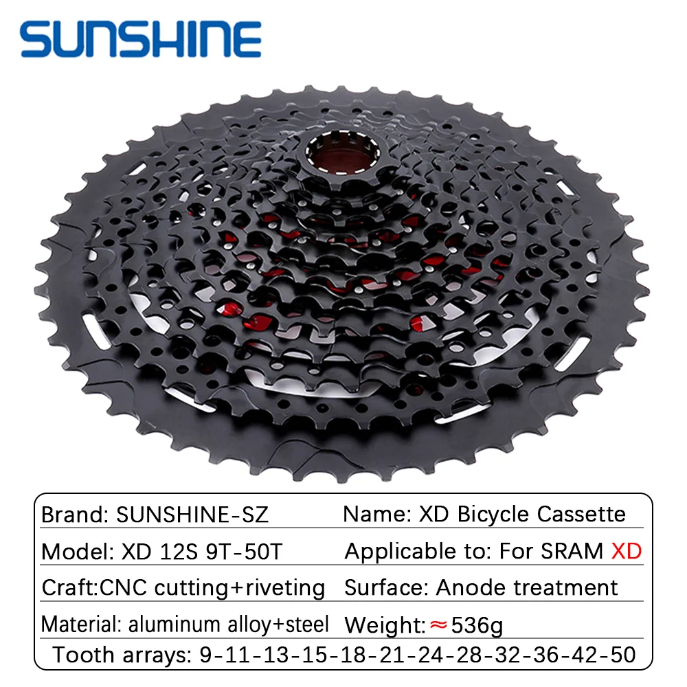 サンシャイン-超軽量mtbカセット,sram xd用スプロケット,12スピード