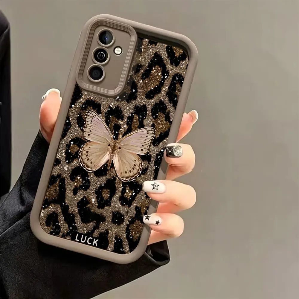 Anti-Drop Soft TPU Phone Case For Samsung Galaxy A73 A72 A71 A56 A55 A54 A53 A52 A52s A50 5G 4G Butterfly Leopard Print Cover view 4