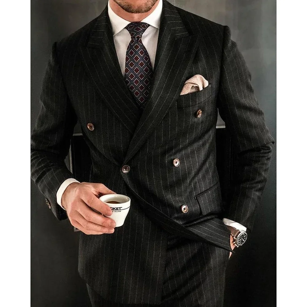 

Men's Stripe Double-breasted Suit Two-piece Wedding/Party/Business Dress Jacket and Pants Male Sets XS-6XL