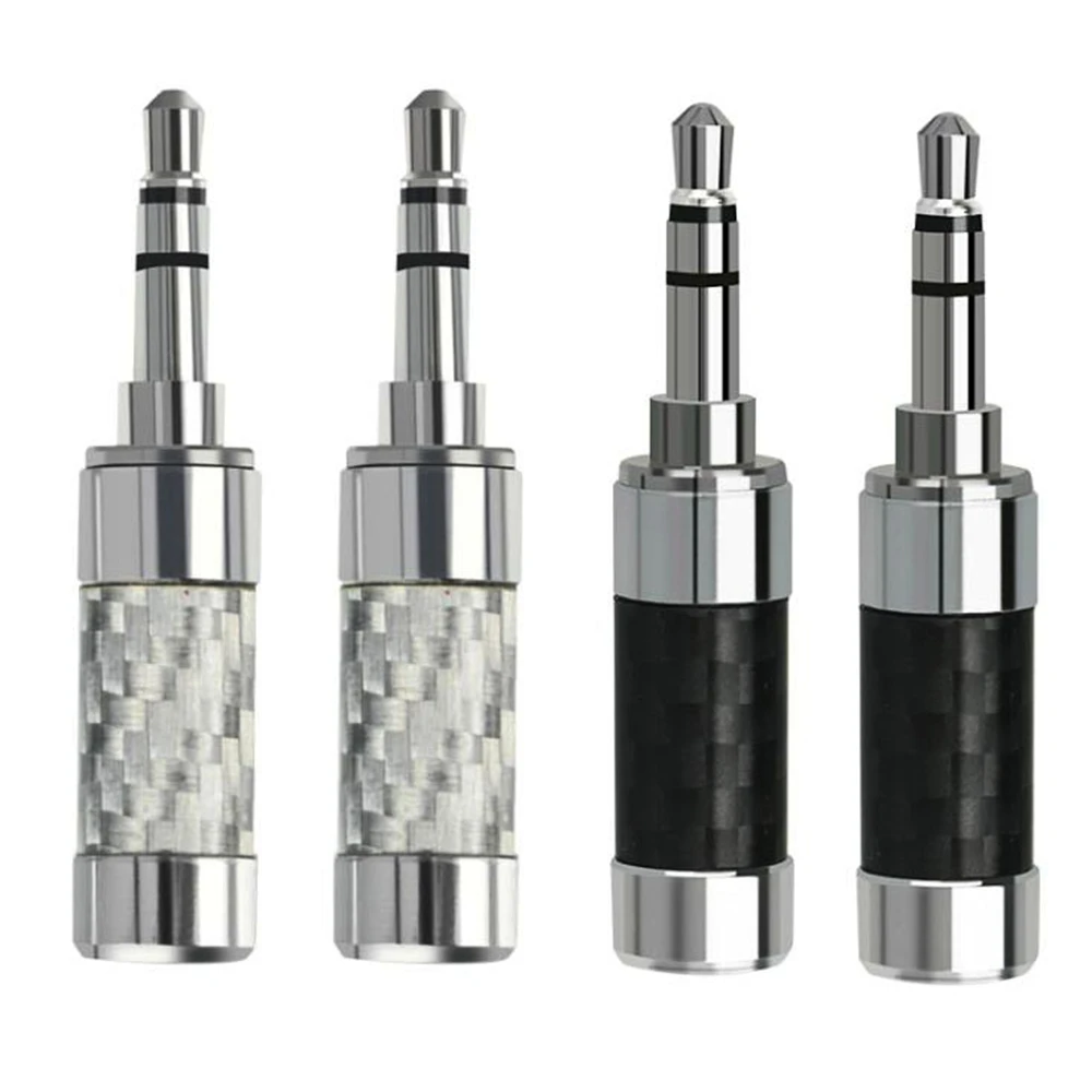 2pcs 3.5mm 3 Pole Stereo Metal Adapter Carbon Fiber Audio Jack Rhodium Plated Copper Earphone Plug Headphone Wire Connector