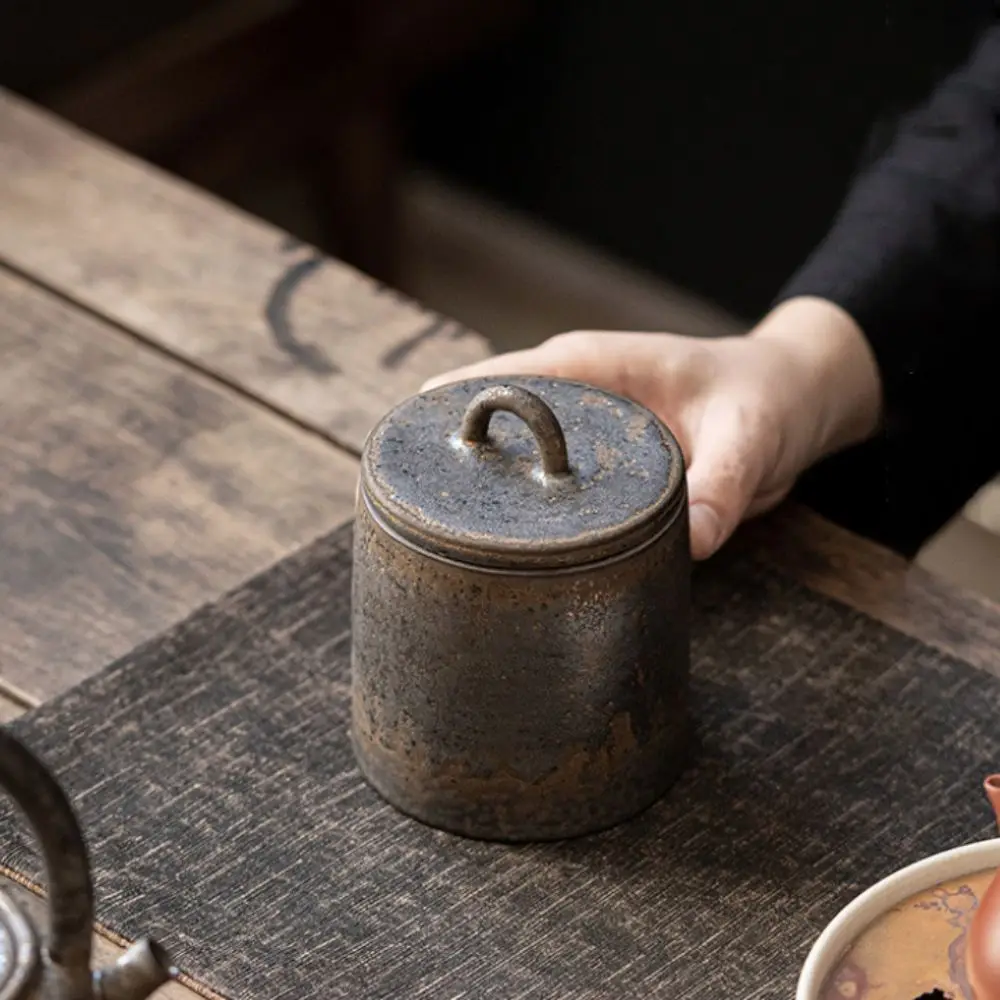 

Kiln-change Glaze Vintage Ceramic Tea Jar Moisture-proof Sealed Seasoning Jar 350 ML Dustproof Tea Storage Box Candy
