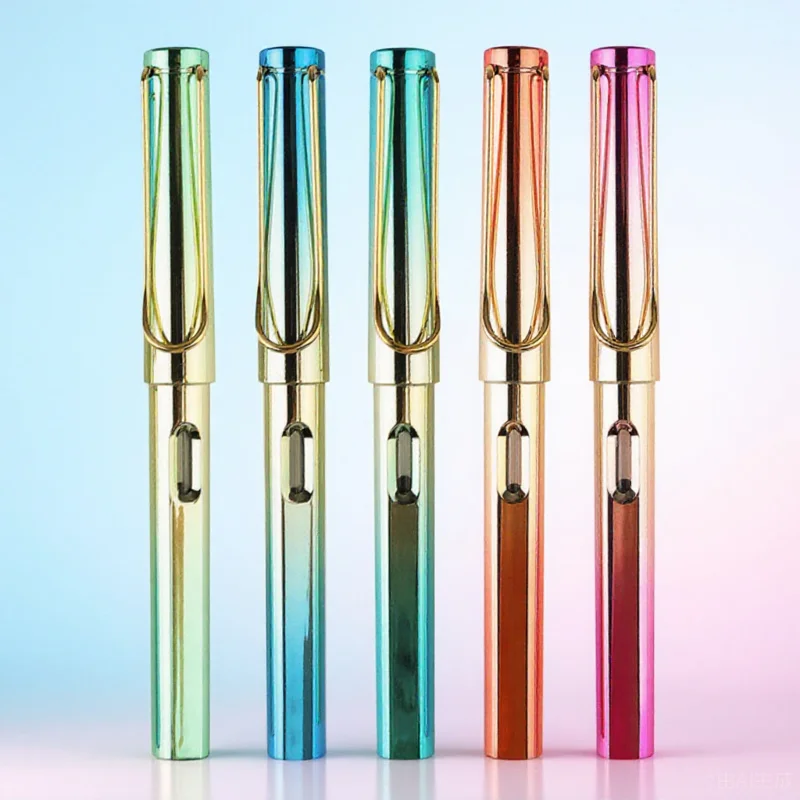 

5 шт., стальная авторучка, портативная цветная чернильная ручка для каллиграфии, студенческая пишущая практика, офисные канцелярские принадлежности, гладкий металл