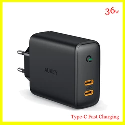 AUKEY PA-D2 65W Omnia Duo szybki ładowania Dual-Port PD USB-C ładowarek ściennych ue wtyczka dla inteligentnego Tablet z funkcją telefonu akcesoria