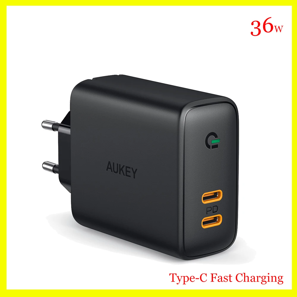 AUKEY PA-D2 65W Omnia Duo Fast Chargering Dual-Port PD USB-C Wall Chargers Station EU Plug for Smart Phone Tablet Accessories