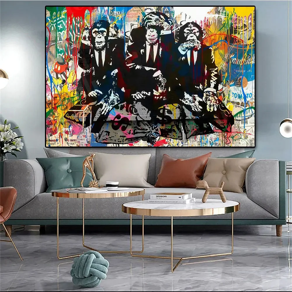 Abstract Animal Watercolour Thinking Monkey Posters and Prints Canvas Painting Wall Art Picture For Room Home Decoration Gift