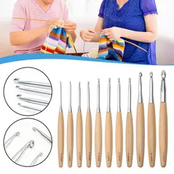 New Wooden Handle Crochet Hook 3-12mm Stainless Steel Crochet Needles Grip DIY Crochet For Knitting Accessories