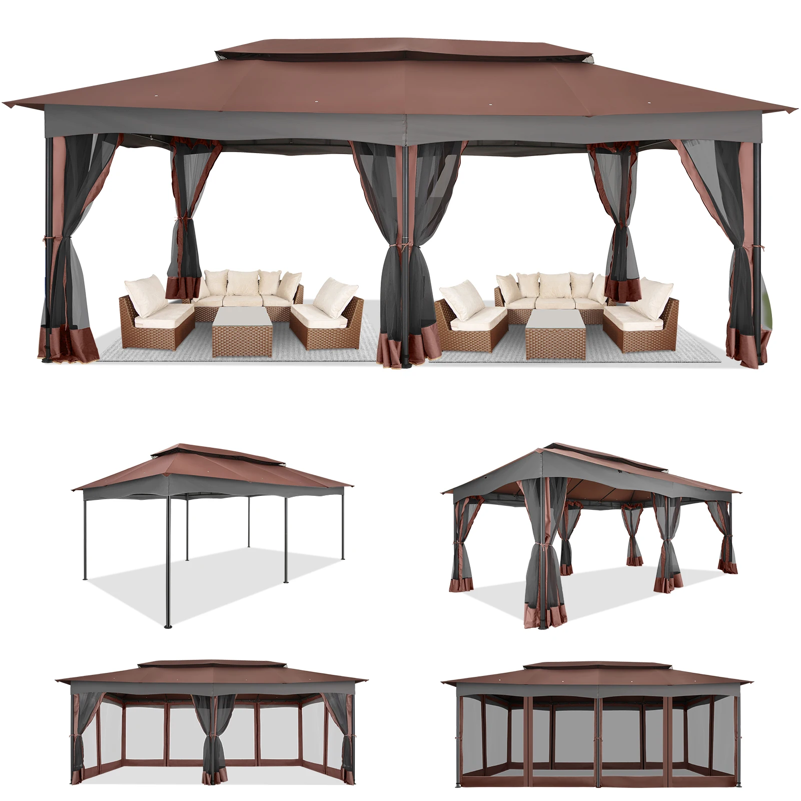 

12x20ft альтанка-павильон без боковой стенки, уличный навес, беседка, сверхмощный павильон с двойной крышей и палат с металлическим каркасом для патио и сада