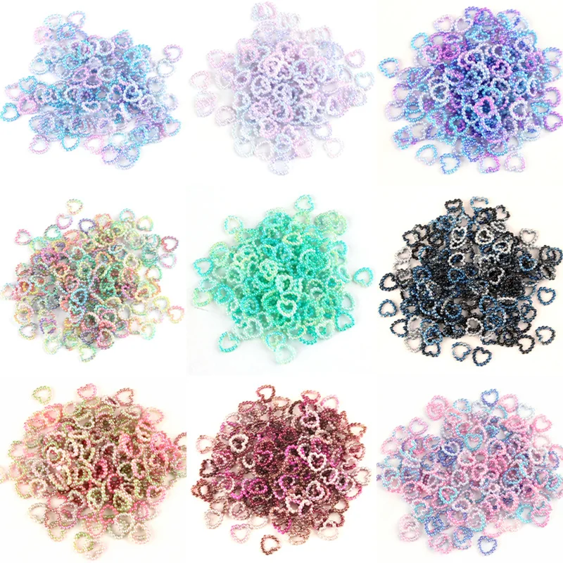 100Pcs ABS colori misti Nail Pearl Designs Charms a forma di cuore Hollow strass per unghie decalcomanie 3D per decorazioni per unghie