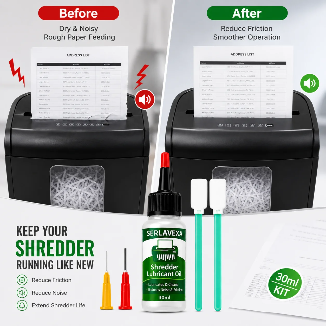 Paper Shredder Lubrication Kit 30ml Precision Nozzle Applicator with Cleaning Swabs for Smooth Office Equipment Maintenance