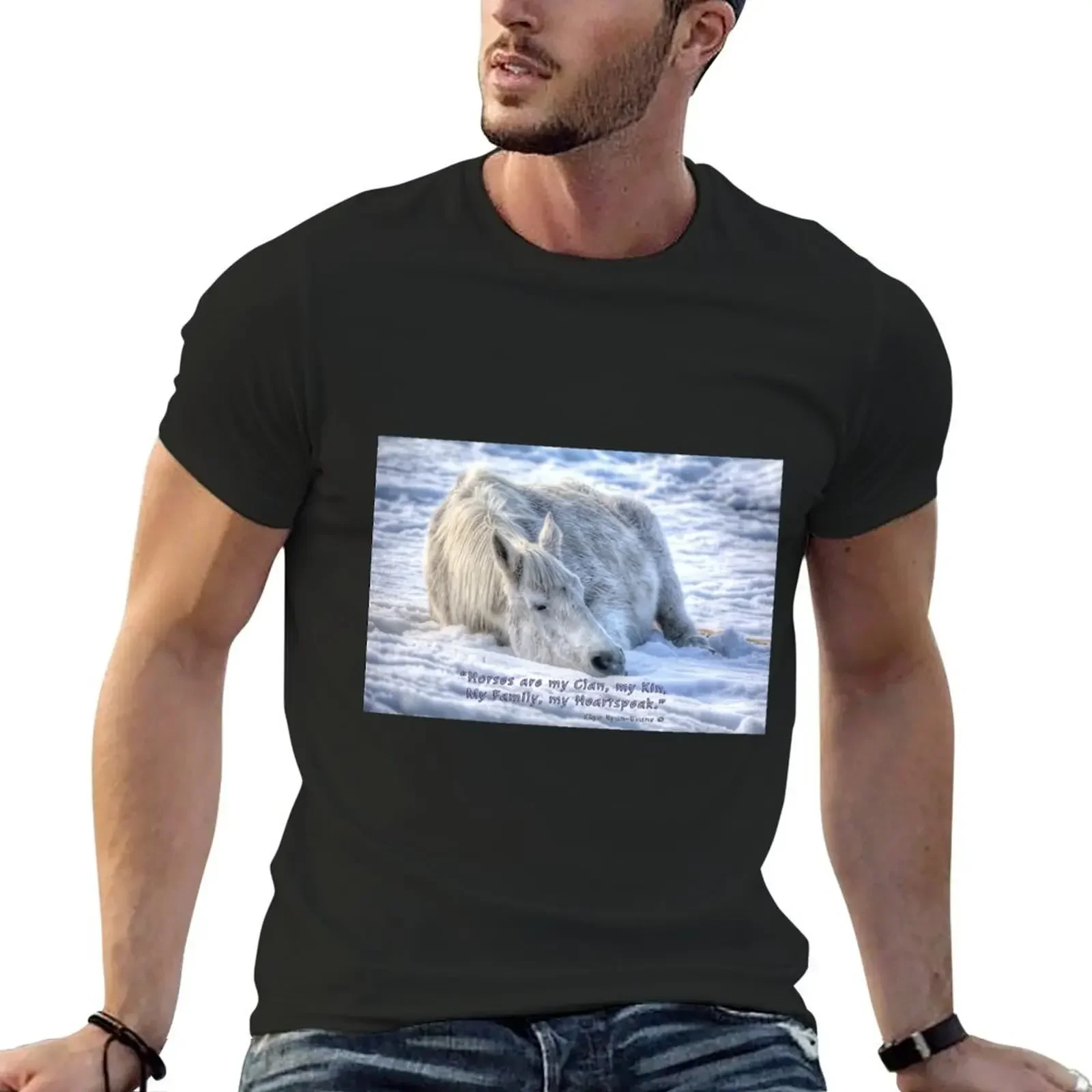 

Snow Drifting w/ Horses are My Clan Quote T-Shirt sublime tees anime t shirts blue archive mens shirts graphic tee