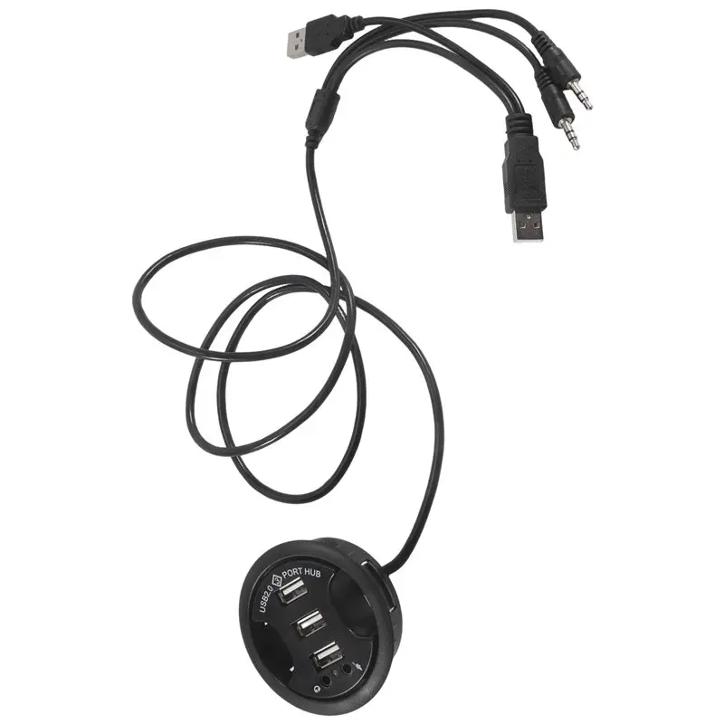 A01E-USB Hub USB 2.0 Desktop Grommet USB 2.0 Hub Audio Desk Mount Adapter 3 Port Mount In Desk Multi USB 2.0 Ports