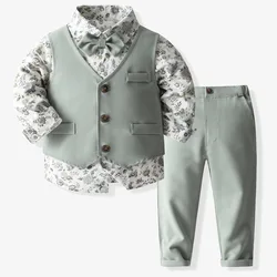 Children Sets Boy Formal Dress Children Floral Shirt Suit Boy Performance Costume Children Dresses فساتين الأطفال Ropa De Niño