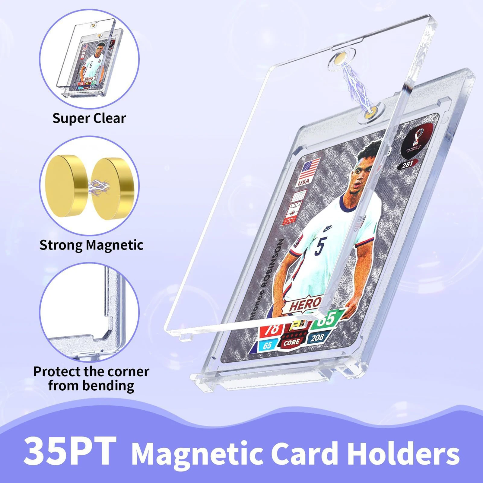 10PCS Magnetic Card Holders Clear Acrylic Case for Trading Cards Sports Baseball Game Card Protector UV Protection Durable