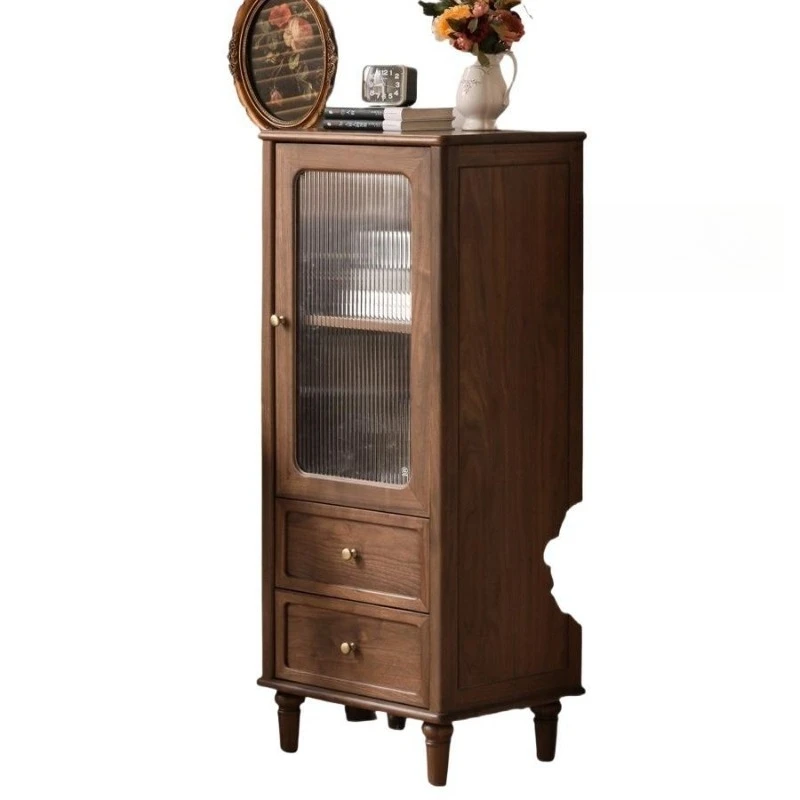 

Solid wood side cabinet Living room American retro vertical cabinet Household locker Black walnut storage locker
