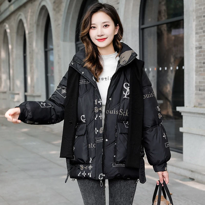 New Winter Jacket Women's Down Cotton Coat Fashion Print Thick Warm Cotton-Padded Clothes Female Casual Hooded Parker Overcoat