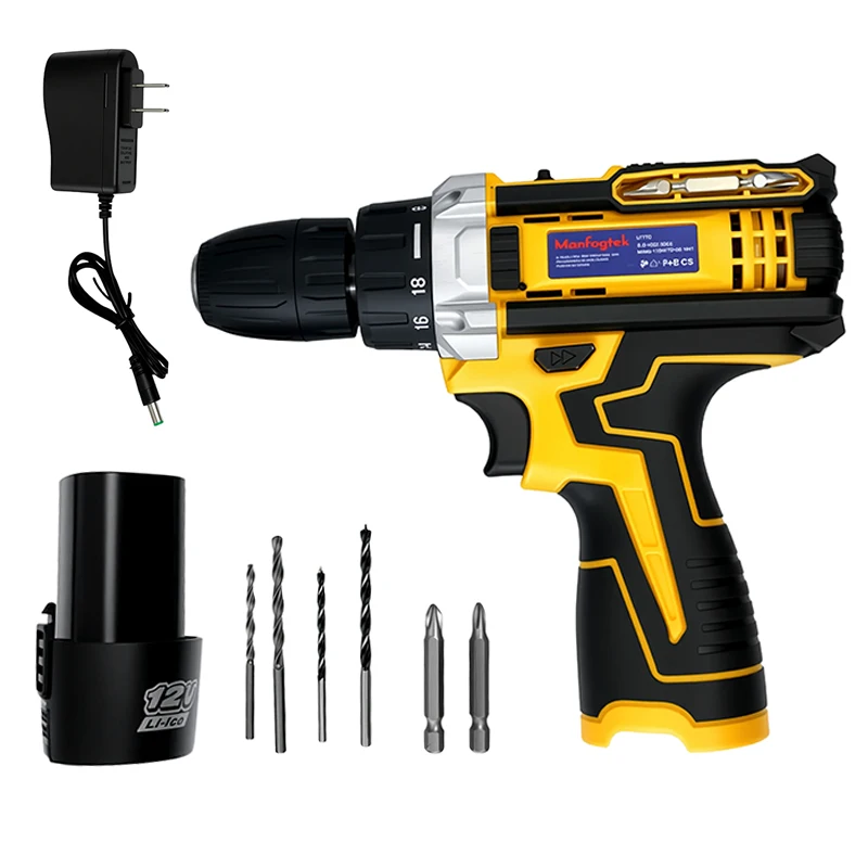 12V Cordless Electric Drill Portable Adjustable Rechargeable Lithium Ion Battery Power Driver 3/8 Inch Mini Wireless Electric Screwdriver Pistol Household Impact Hand Drill Tool Compatible with MT Battery Home Repair Power Tools