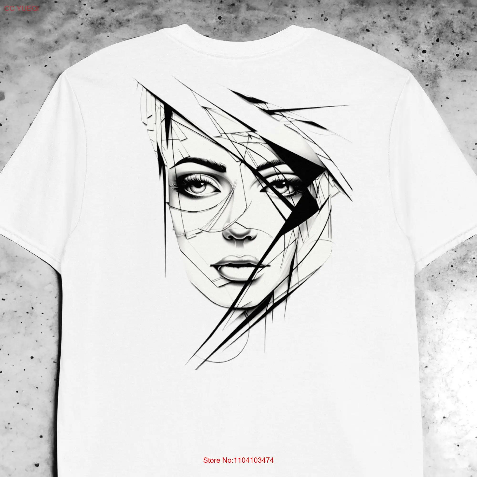 Elegance in Ink Woman's Portrait on a White T Shirt Print Back long or short sleeves