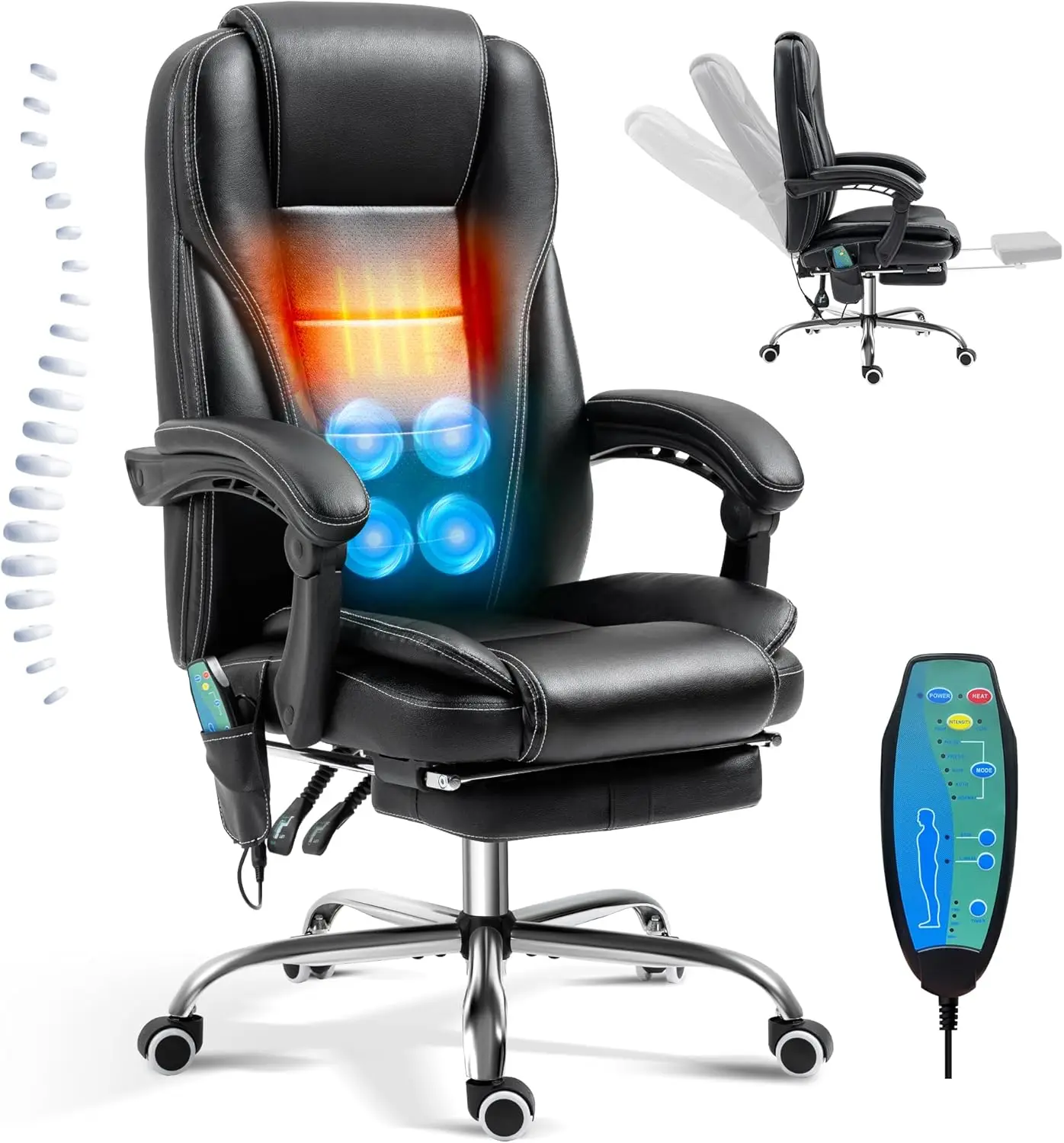 

Reclining Massage Office Chair with Footrest, High Back Ergonomic Executive Chair with Heating and Vibration Function(Bl