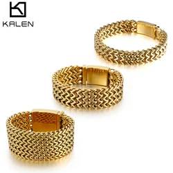 12/18/30mm S/M/L Polished Mesh Tennis Chain Bracelet - Silver/18K Gold Plated Color - Stainless Steel 316L - KB56410-D